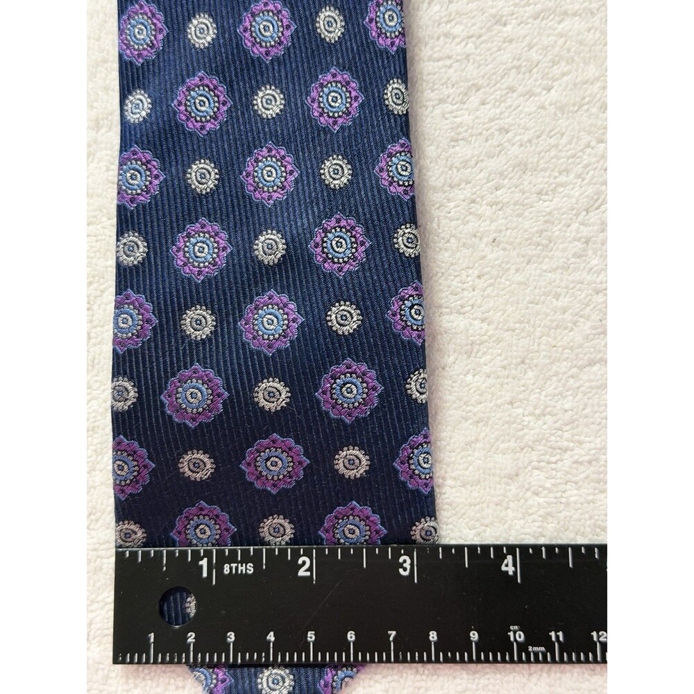 Pronto Uomo Men’s Neck Tie 100% Silk Blue Geometric/ Navy Purple Dots 60" - Picture 3 of 5